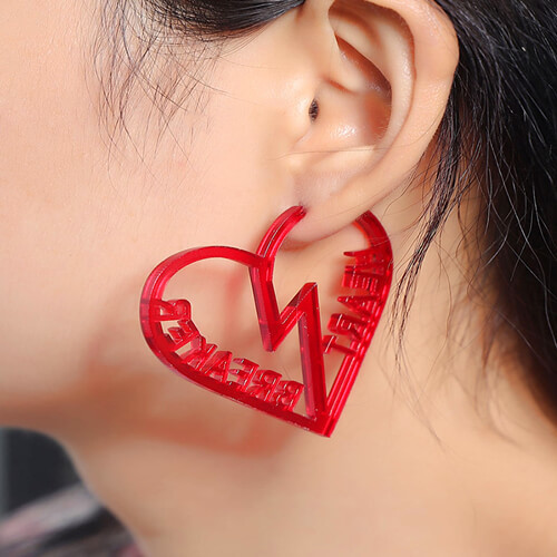 Personalized acrylic heart name earrings factory custom word jewelry and accessories bulk suppliers
